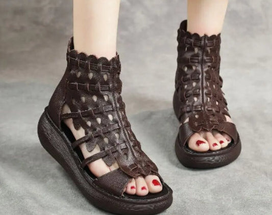 Women's Genuine Leather Peep Toe Gladiator Sandals