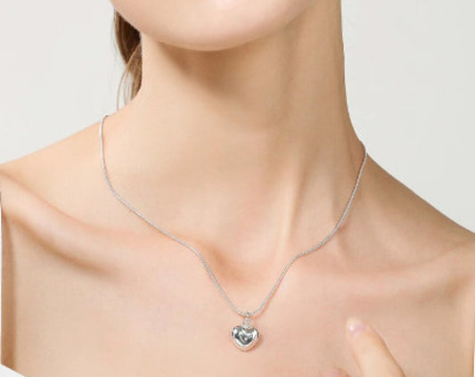 Silver heart pendant/925 silver necklace/silver chain