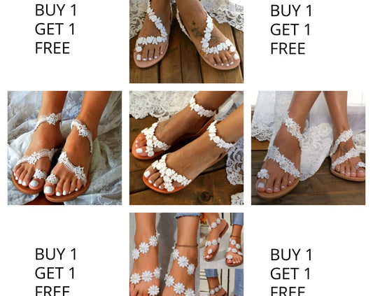 White lace floral boho bridal beach sandals